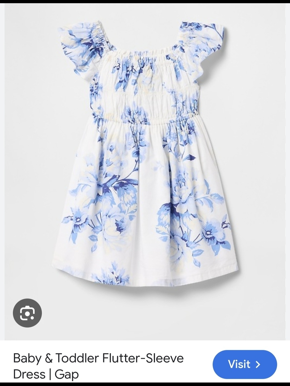 GAP 3T White Dress with Blue Floral Print and Flutter Sleeves